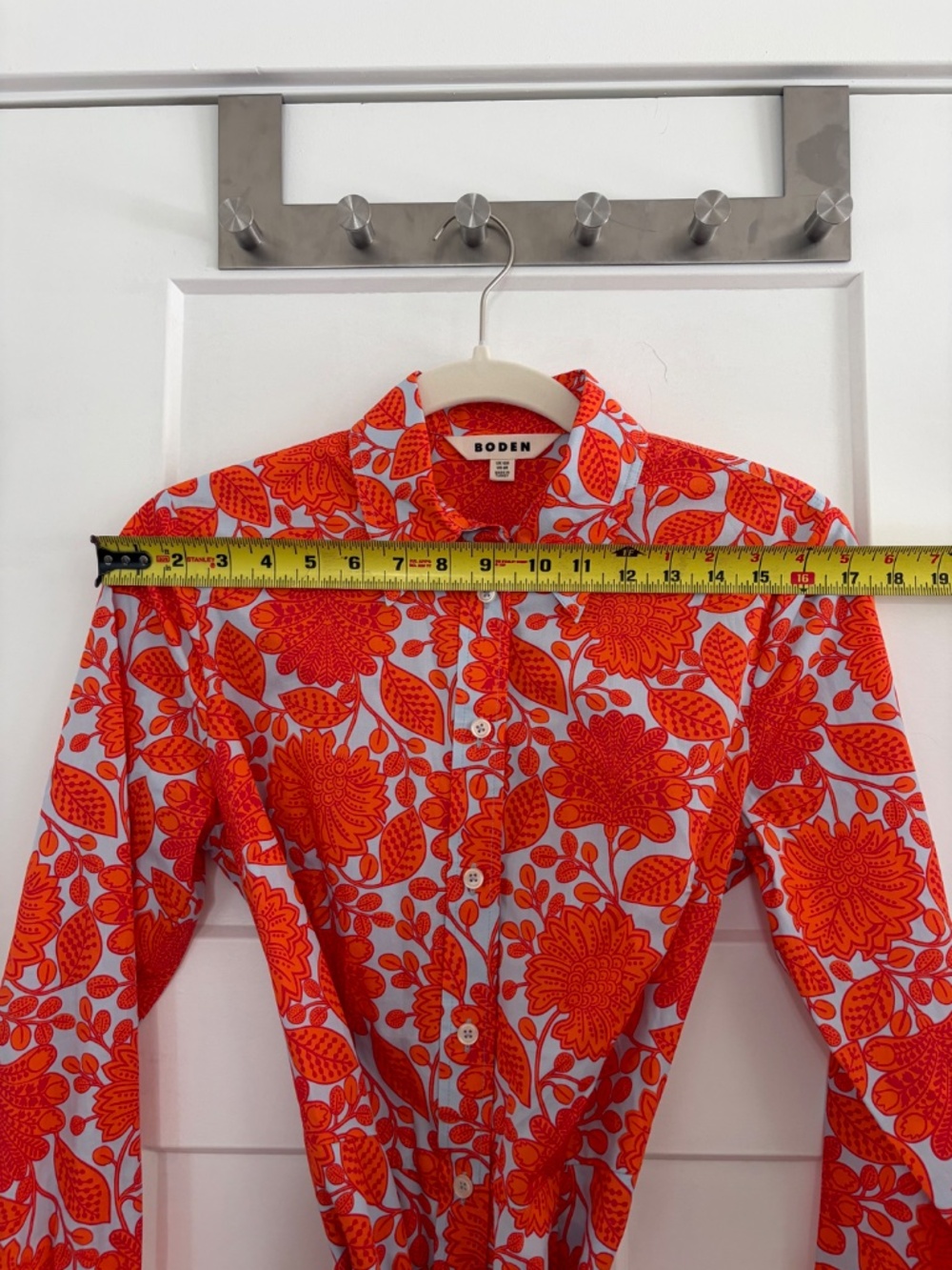 Boden Orange Floral Long-Sleeve Collared Knee Length Fit and Flare Dress Size 6R - Picture 4 of 4